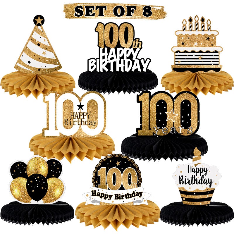 LINGTEER Happy 100th Birthday Table Honeycomb Centerpieces Cheers to 100th Birthday 100 Years Old Party Table Decorations Gift Sign.
